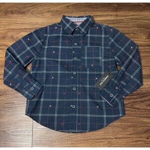 NWT Kenneth Cole Button Down Flannel Long Sleeve Shirt Blue Cotton Boys Size 6